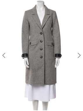 Burberry Gray Wool Longline Button Coat with Leather Cuff Trim trench USA 6